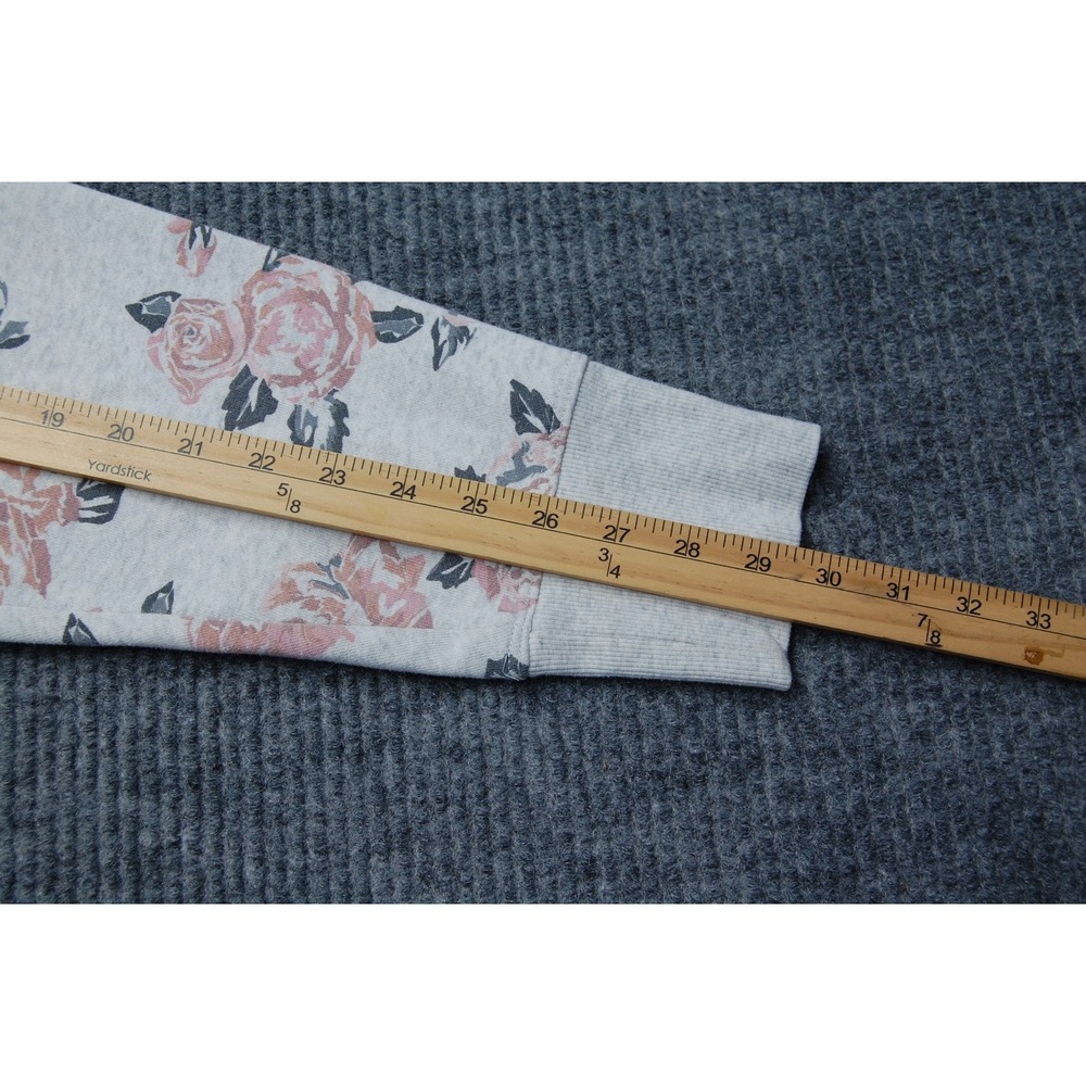 Calvin Klein Hoodie Sweatshirt Womens L Gray Floral Fleece Pullover Logo Raglan - Picture 9 of 9